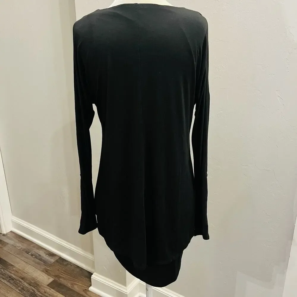 White House Black Market Blouse Women XS Black Long Sleeve Button Layered (A0126 - Picture 3 of 5